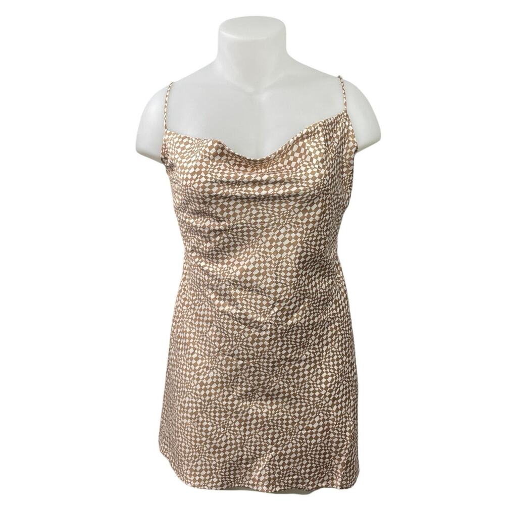 NEW Dynamite Brown Silk Satin Sleeveless Cowl Neck Mini Tank Robe Slip Dress XL